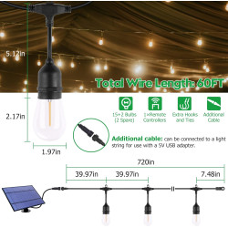 60FT Solar Outdoor String Lights Waterproof